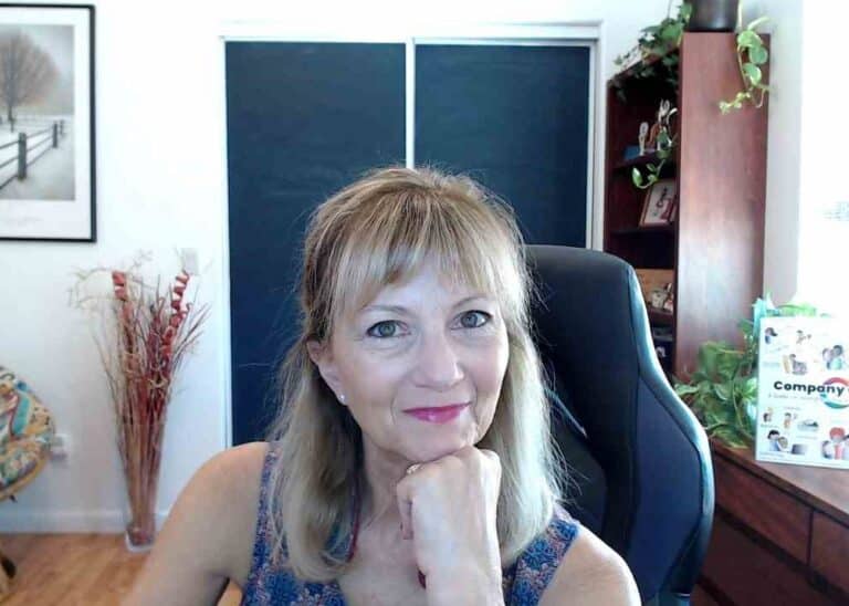 Stephanie at her desk.